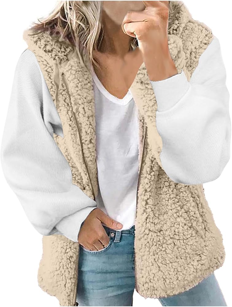 Women Hooded Sleeveless Furry Fleece Vest Drawstring Fluffy Sherpa Zipp Up Waistcoat Winter Warm Casual Gilet Jacket