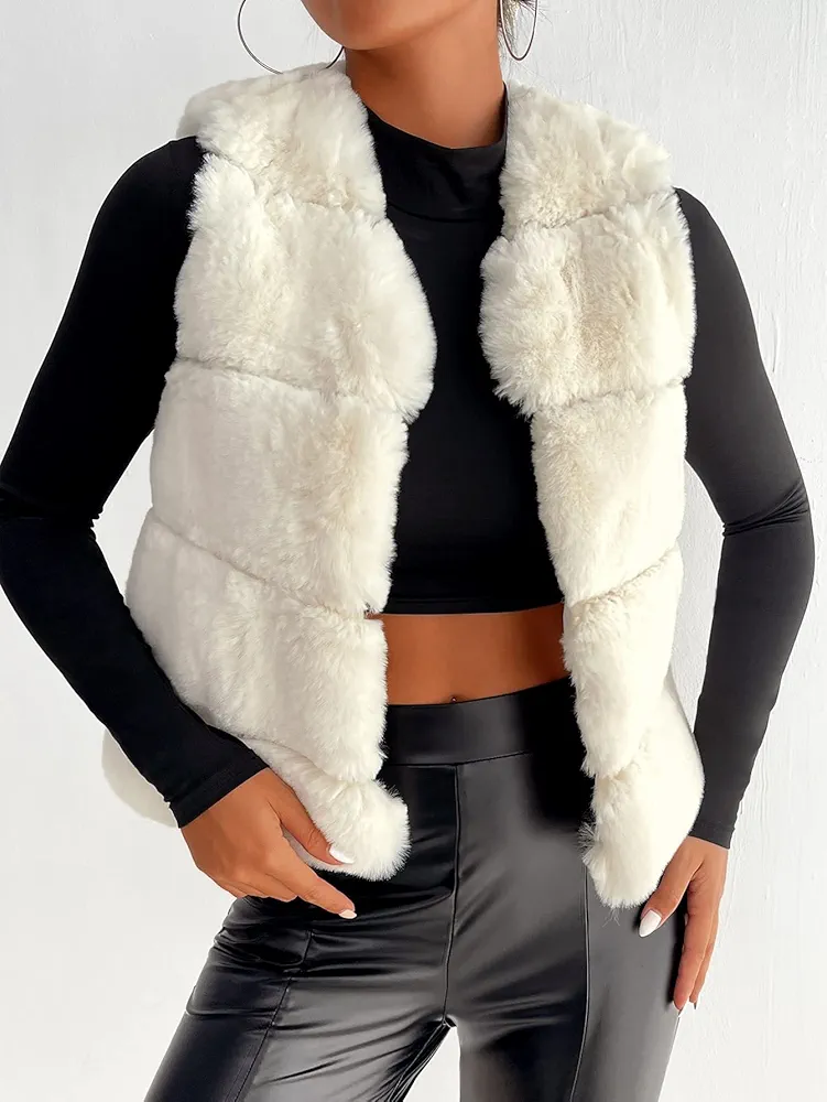 Women's Jackets -Jackets Open Front Vest Fuzzy Coat Women for Jackets (Color : White, Size : Medium)