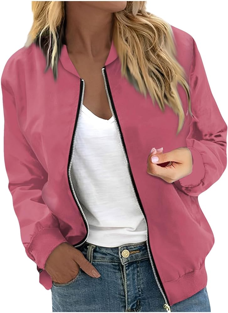 COTECRAM Bomber Jacket Women 2024 Causal Floral Zip Up Coats Long Sleeve Stand Collar Fall Jackets Lightweight Outerwear Tops