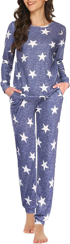 Ekouaer Pajama Sets Long Sleeve Jogger Sets 2 Piece Lounge Sets PJ Sets Sleepwear Loungewear for Women