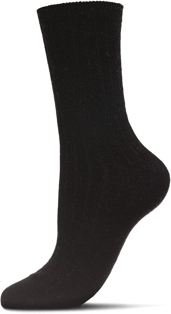 MeMoi Women's Soft Solid Luxe Ribbed Cashmere Blend Crew Socks