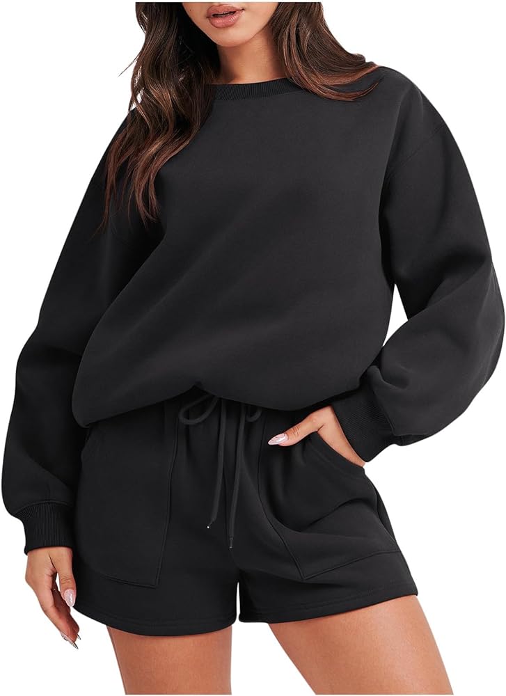 My Orders Plus Size Capri Sets Women 2 Piece Outfits Sweatshirt Sets for Women 2 Piece Shorts Hoodie Set Sport Shorts with Pockets 2023 Fashion Trends Women Outfits Black 3X-Large