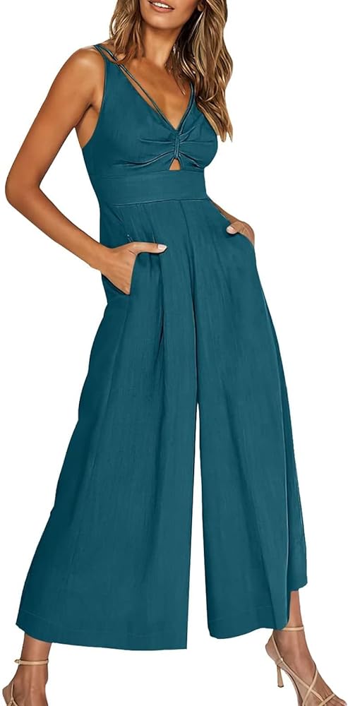 Jumpsuits for Women Dressy Wedding,Sleeveless Romper Wrapped V Neck Elegant for Womens Casual 2024 One Piece Outfits