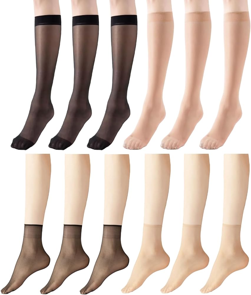 12 Pairs Sheer Tights for Women Knee High Stockings Sheer Mesh Calf Socks Pantyhose