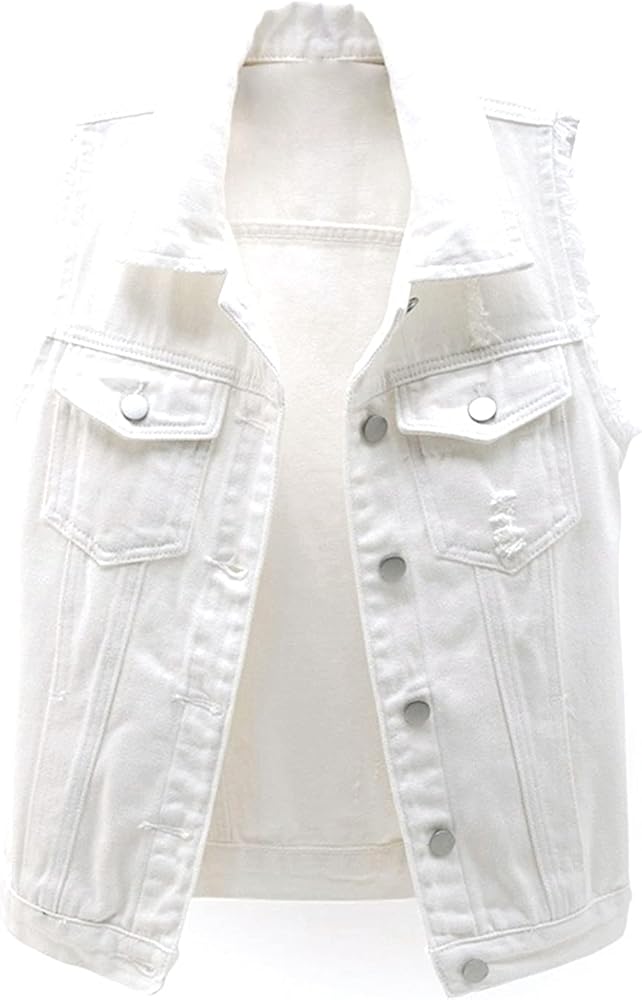 Womens Buttoned Basic Solid Denim Vest Jacket