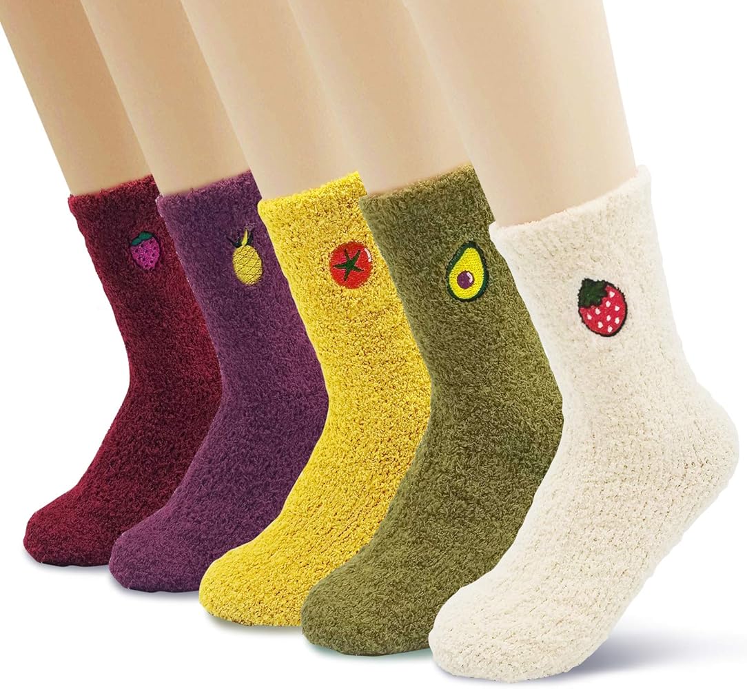 Jinny's Shoppe Women's Soft Fuzzy Fleece Warm Winter Ankle Socks Gift Set with Cute Character Embroidery 5 pack