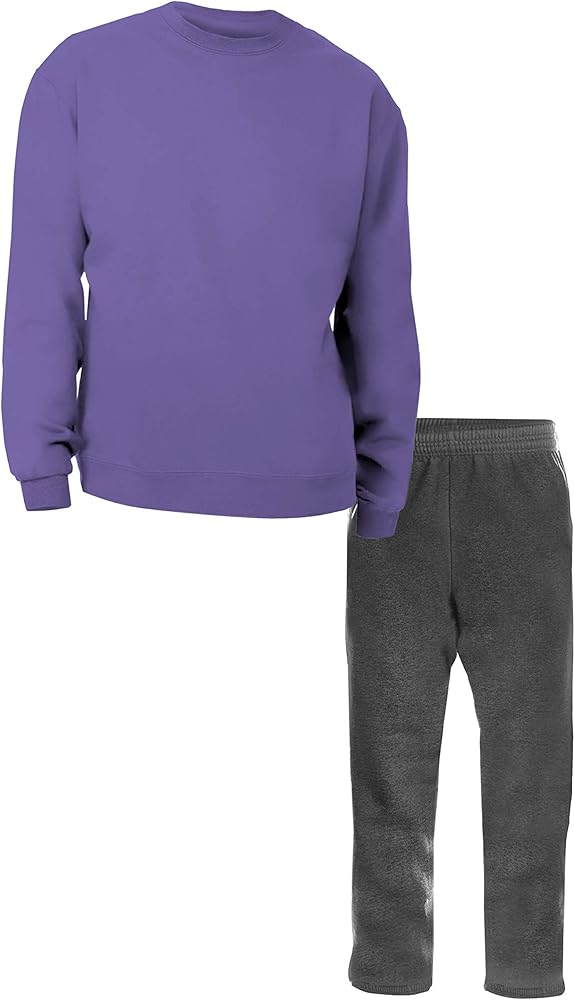 purple sweatshirt with charcoal heather jogger pants set