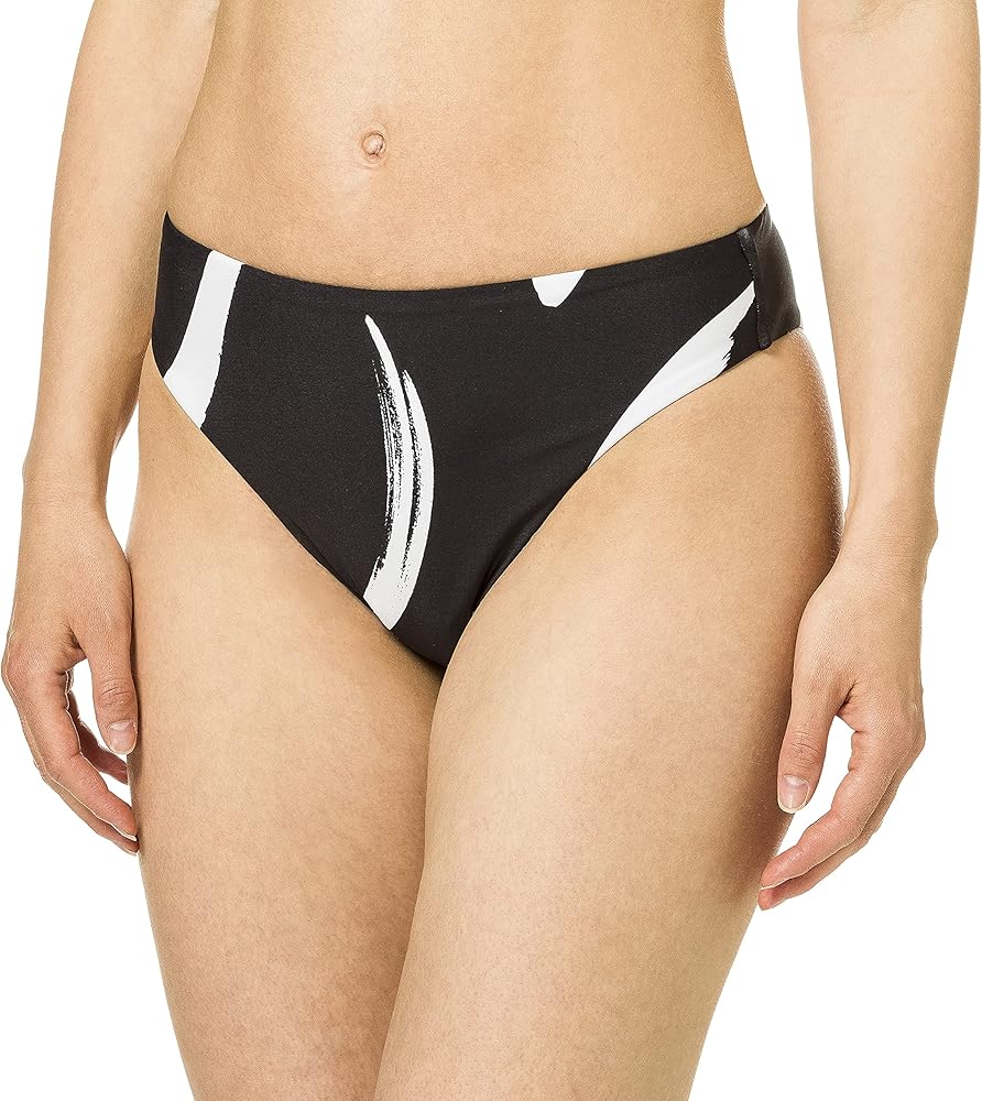 Seafolly Women's Standard Rise High Cut Bikini Bottom Swimsuit, New Wave Black, 2