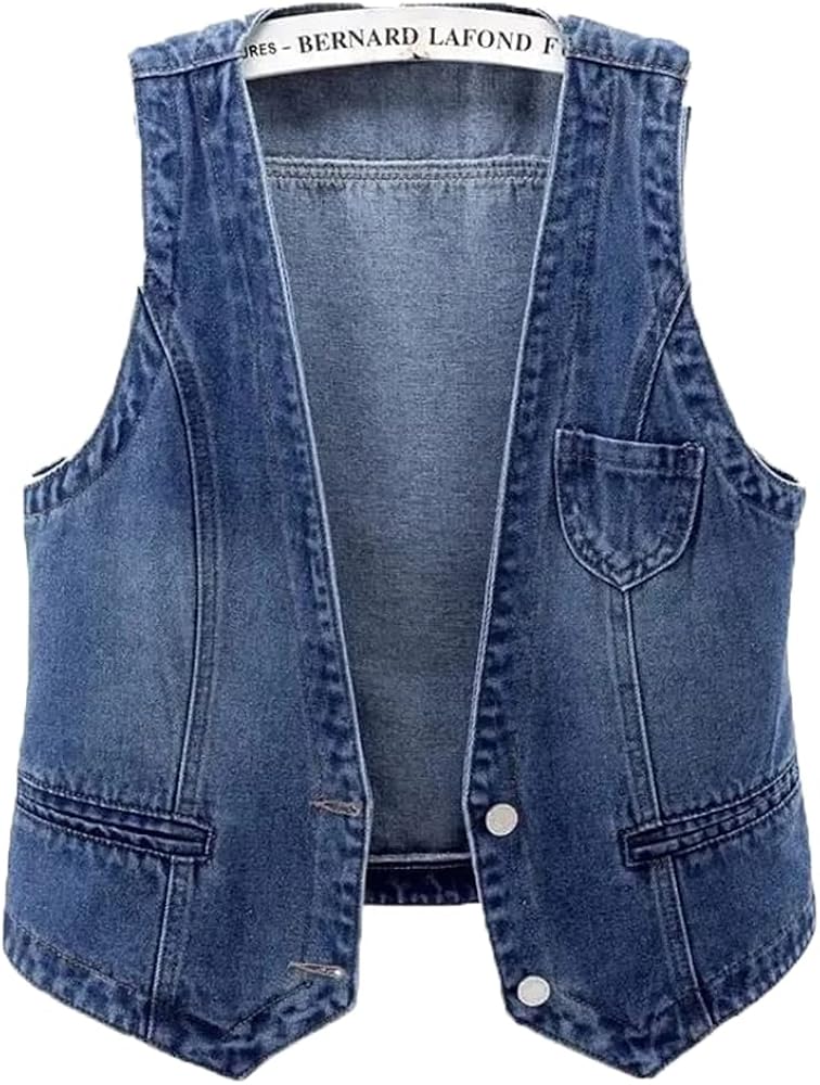 Denim Vest Women Jacket Vintage Jeans Vest Short Casual Sleeveless Waistcoats