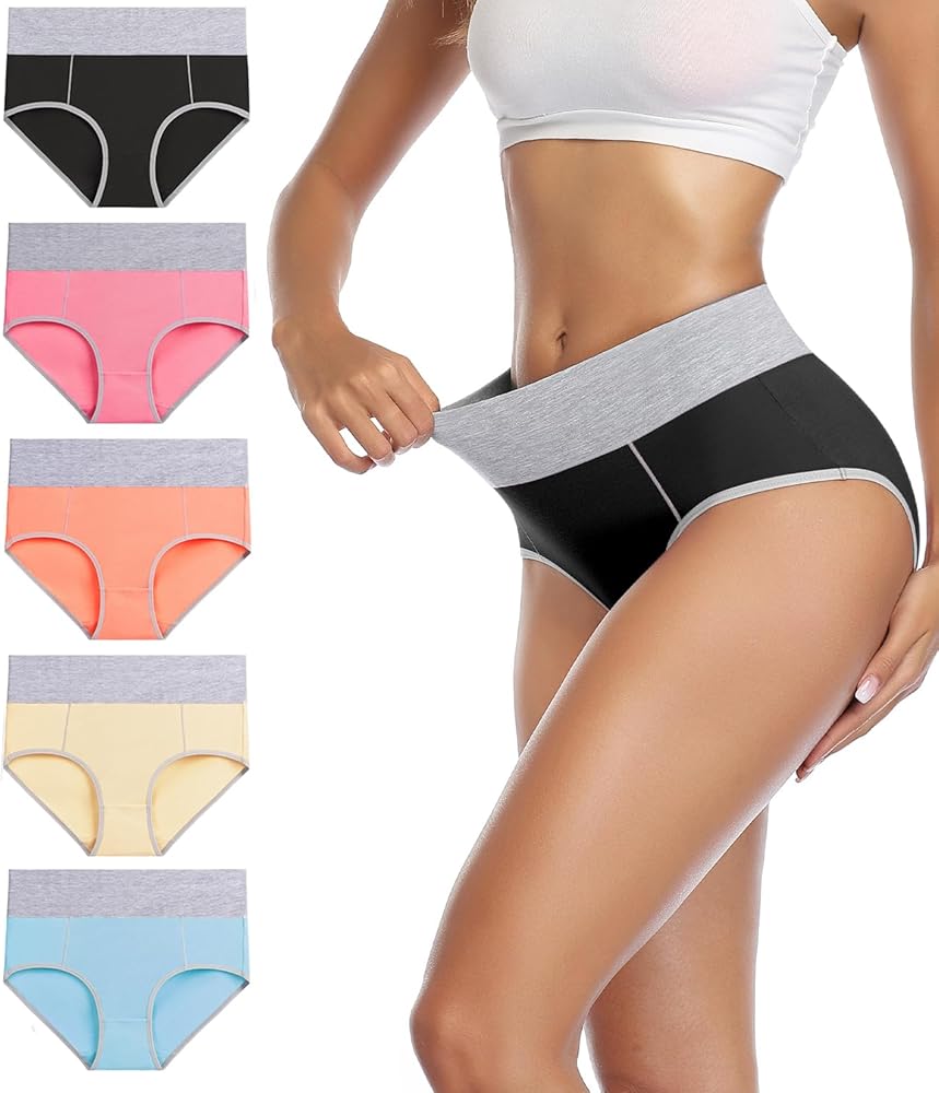 wirarpa Women's Cotton Underwear High Waist Stretch Briefs Soft Underpants Ladies Full Coverage Panties 5 Pack