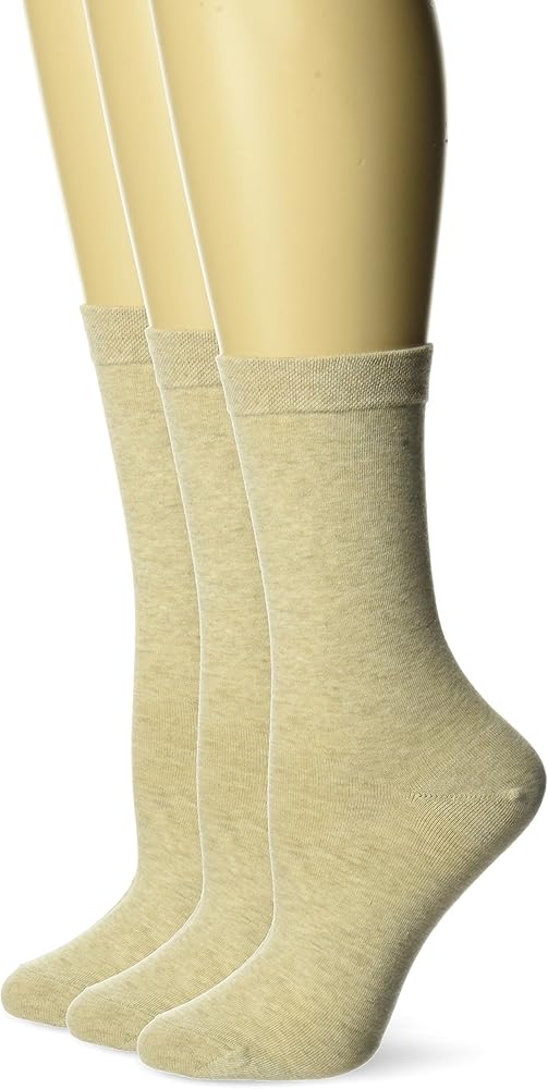 HUE Women's Pique Flat Knit Crew Socks, 3 Pair Pack