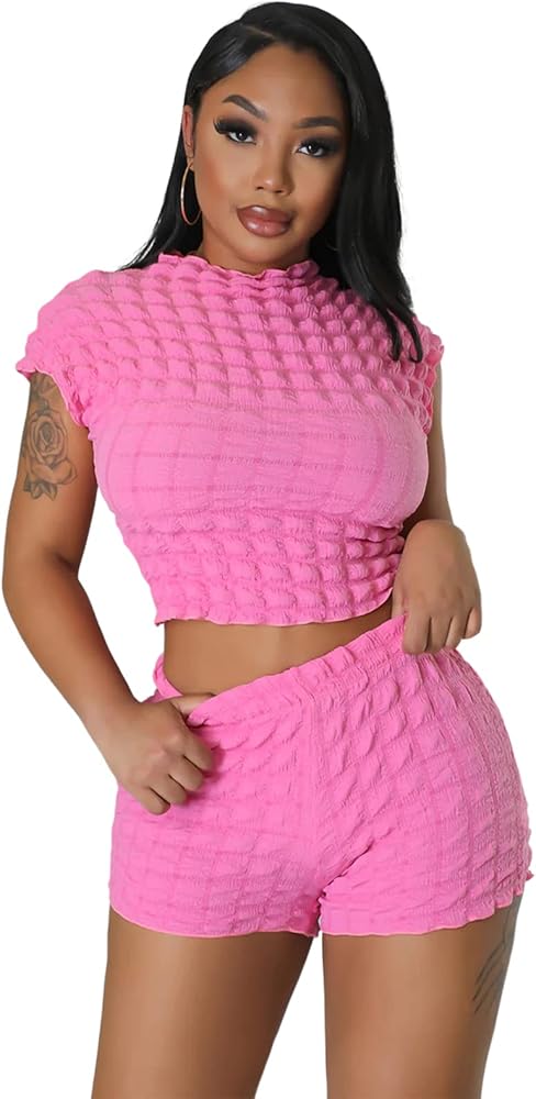 Plus Size 2 Piece Outfits for Women Summer Ruffle Crop Top Shorts Set Beach Cover Up