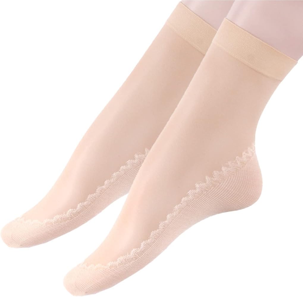 Silky Anti-Slip Cotton Socks 5 Pairs Sheer Sock Ankle High Nylons Women Transparent Breathable Reinforced Toe