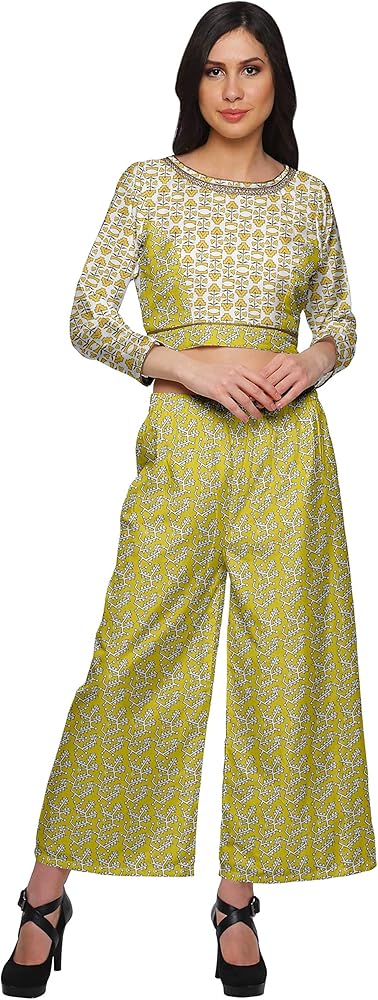 Women’s Crop Top Palazzo Set Printed 2 Piece Outfit Dress Ethnic Wear