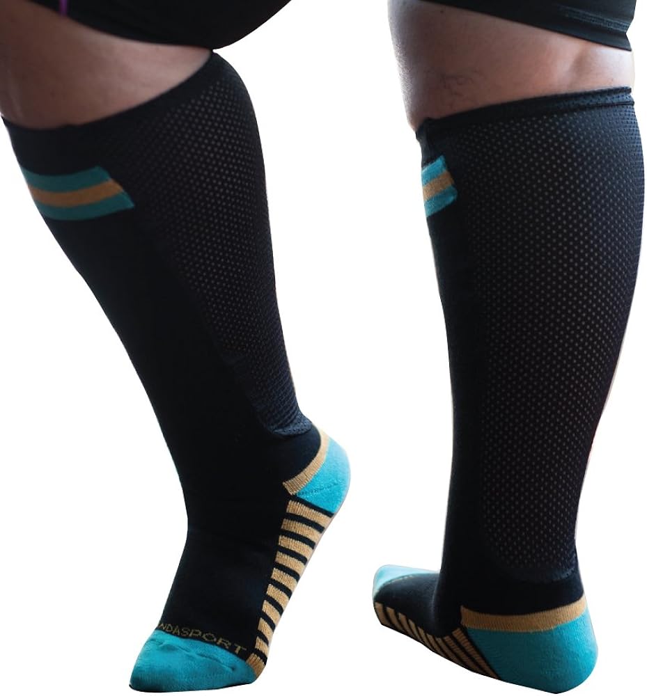 Xpandasox Women's Plus Size/Wide Calf Cotton Blend Sport Socks Black Turquoise