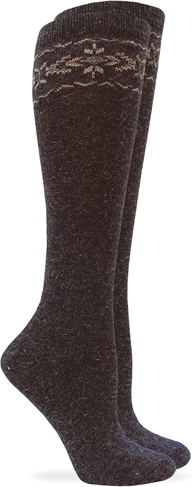 Angora Flower Knee High Socks, 1 Pair, Brown, Medium, Shoe Size W 6-9