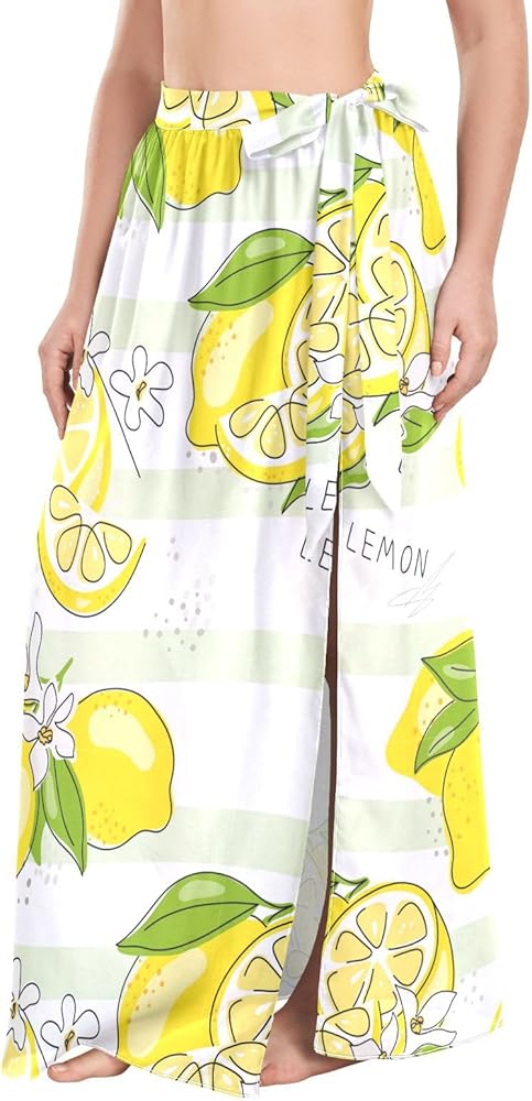 Women's Swimwear Cover Ups Lemon Lime Floral Sarong Strappy Beach Dress Leaves Swimsuit Cover Up M