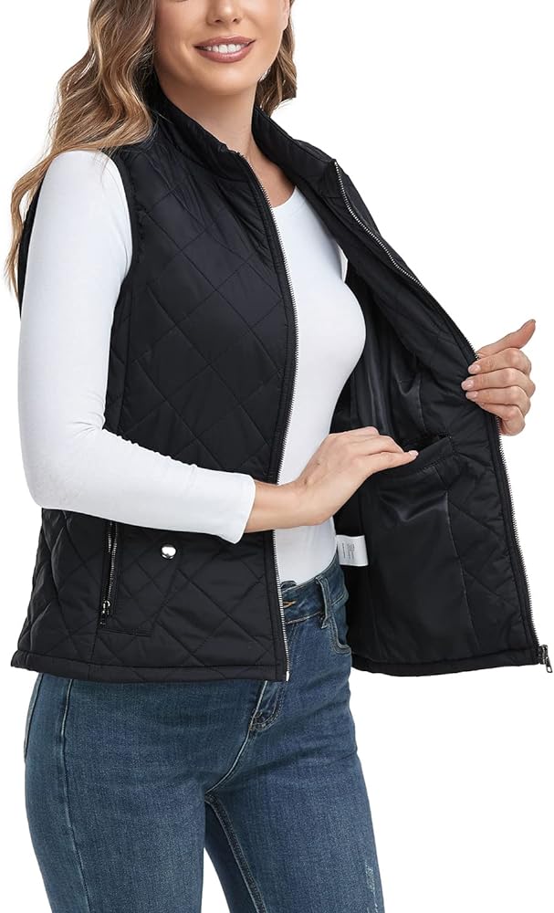 LONGKING 2024 Upgraded, Women's Outwear Vest With One Inner Pocket - Stand Collar Lightweight Zip Quilted Vest for Women…