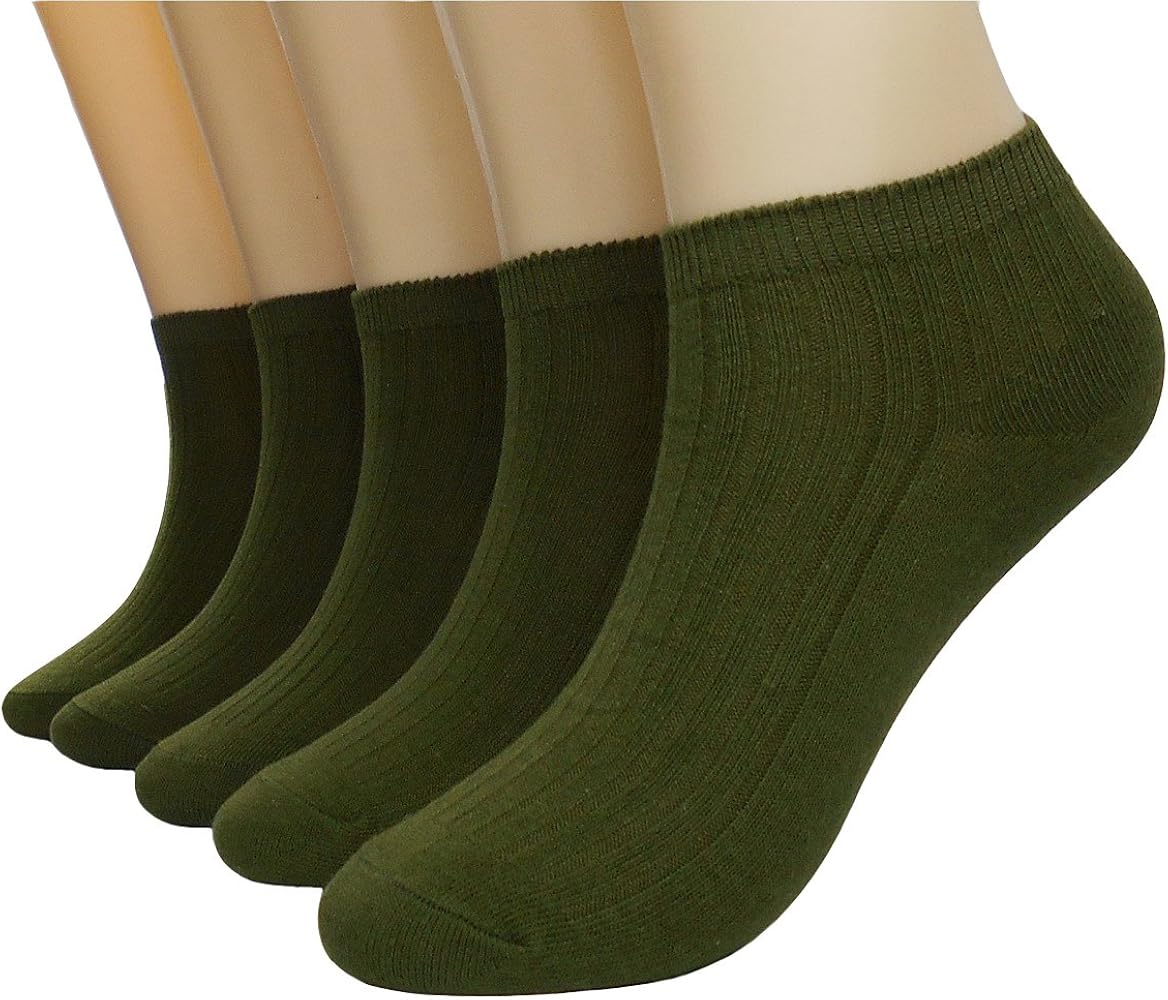 Women's Pure Color Ankle Socks Cotton Candy Color Low Cut Sock, Army Green- 5 Pack, Free Size