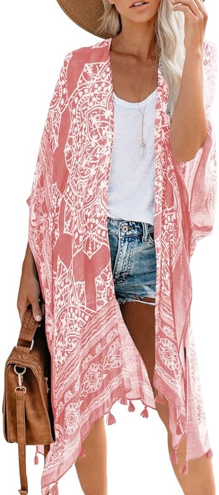 Dokotoo Womens 2024 Summer Beach Hawaiian Vacation Long Kimono Cardigans Swimsuits Cover ups