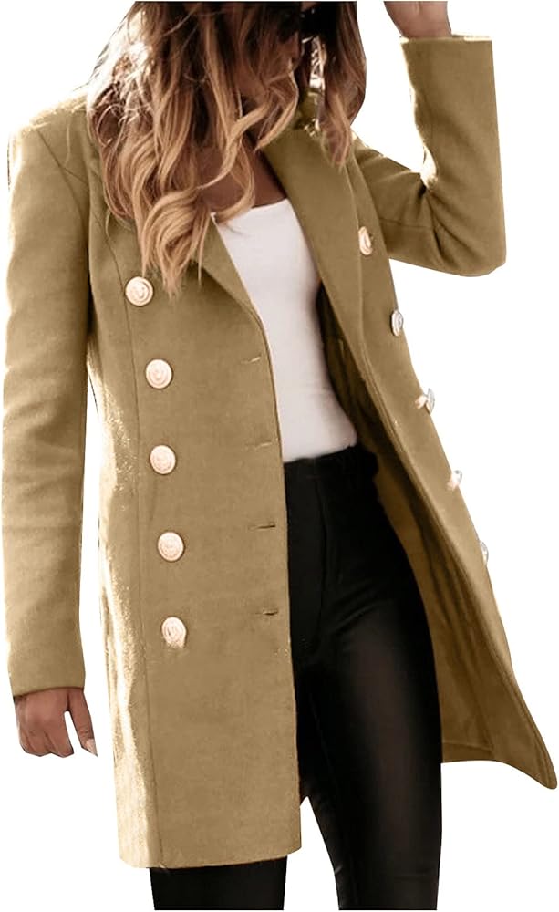 Winter Coats for Women Double Breasted Blazer Pea Coat Trench Coats Lapel Workout Jacket Womens Fall Jackets