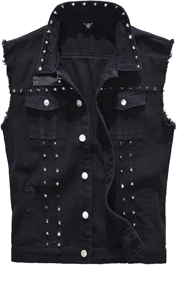 PAODIKUAI Women's Punk Rock Denim Vest Sleeveless Moto Jean Jackets With Rivets