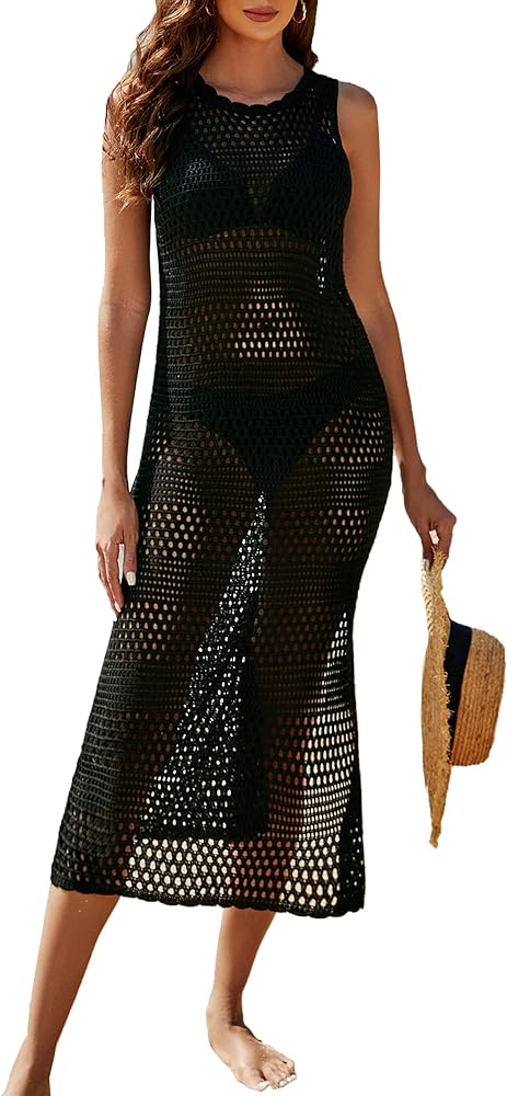 Blooming Jelly Womens Crochet Bathing Suit Cover Ups Sexy Hollow Out Swimsuit Coverup Side Split Long Beach Dress