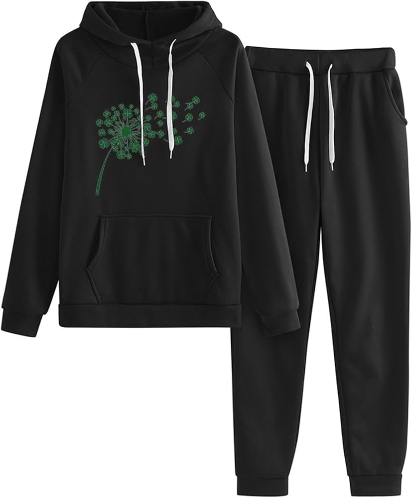 Saint Patricks Day Sweatsuits for Women Set 2 Piece Athletic Sweatsuit Joggers Sweatpants Elastic Jogging Loungewear Pocket