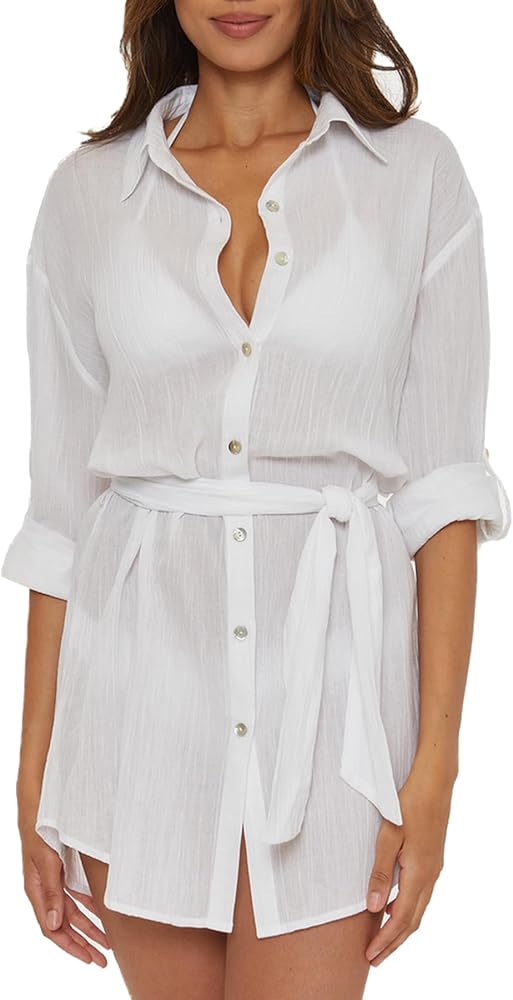 BECCA Gauzy Shirt Dress, Collared Button-up, Beach Cover Ups for Women