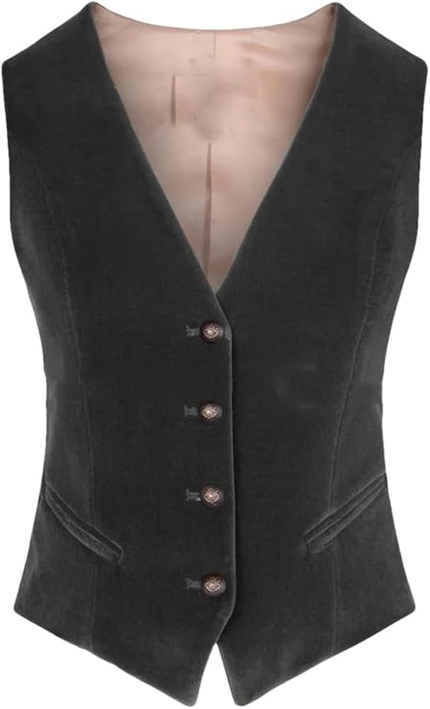 Women's Suit Vest V Neck 4 Button Sleeveless Jacket Slim Fit Waistcoat Formal Vests