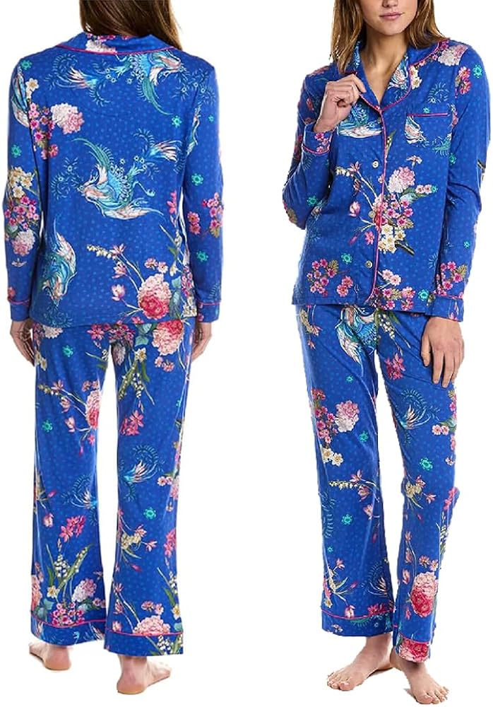 Johnny Was Revive 2 Piece Long Sleeve Pj Set Blue Flower Home Lounge Sleep Wear New