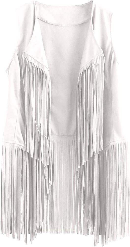 Anjikang Women's Tassel Sleeveless Vest Open Front Vintage 70s Hippie Faux Suede Fringe Jacket Cardigan Flowy Punk Gilet Coat