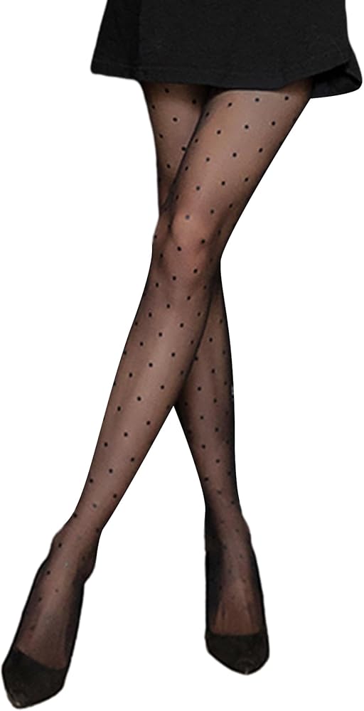 MakeMeChic Women's Polka Dots Pantyhose Sheer Mesh High Waisted Tights Stocking with Reinforced Toes