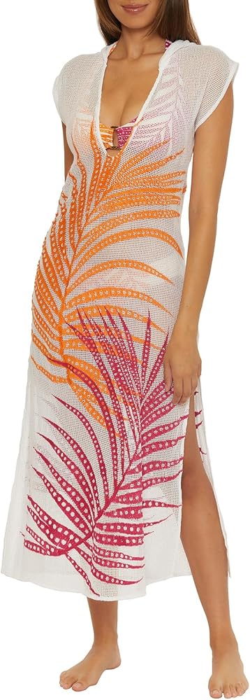 Trina Turk Sheer Tropics Maxi Dress, Plunge V-Neck, Casual, Beach Cover Ups for Women