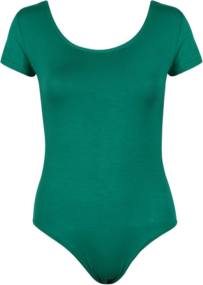 Women's Cap Sleeve Popper Bodysuit Leotard Tee Top Jade Green 4-6