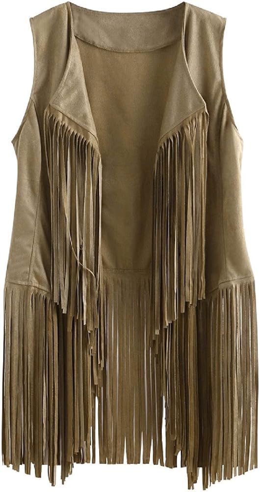 Vest For Women Tassels Fringed Suede Cardigan Casual Ethnic Soild Color Jacket Temperament Fashion Long Sleeve Outwear