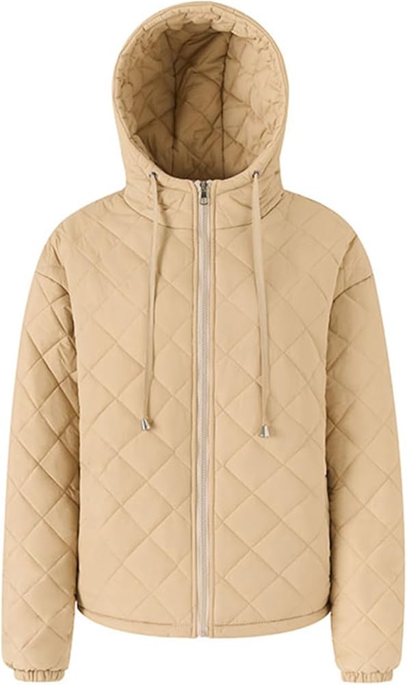 Womens Quilted Jackets Lightweight Long Sleeve Button Down Hooded Puffer Jacket Warm Winter Coat Outerwear with Pockets