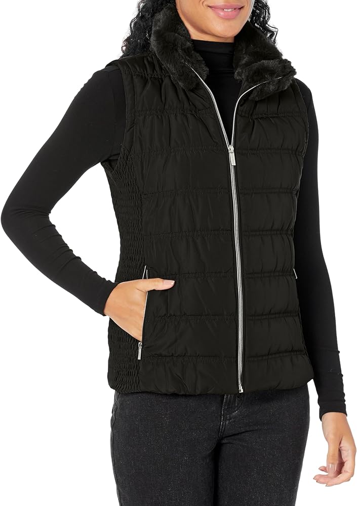 Calvin Klein Women's Quilted with Fur Collar Vest