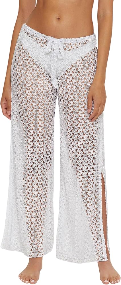 BECCA Women's Standard Platinum Lace Crochet Pants, Casual, Split Leg, Beach Cover Ups