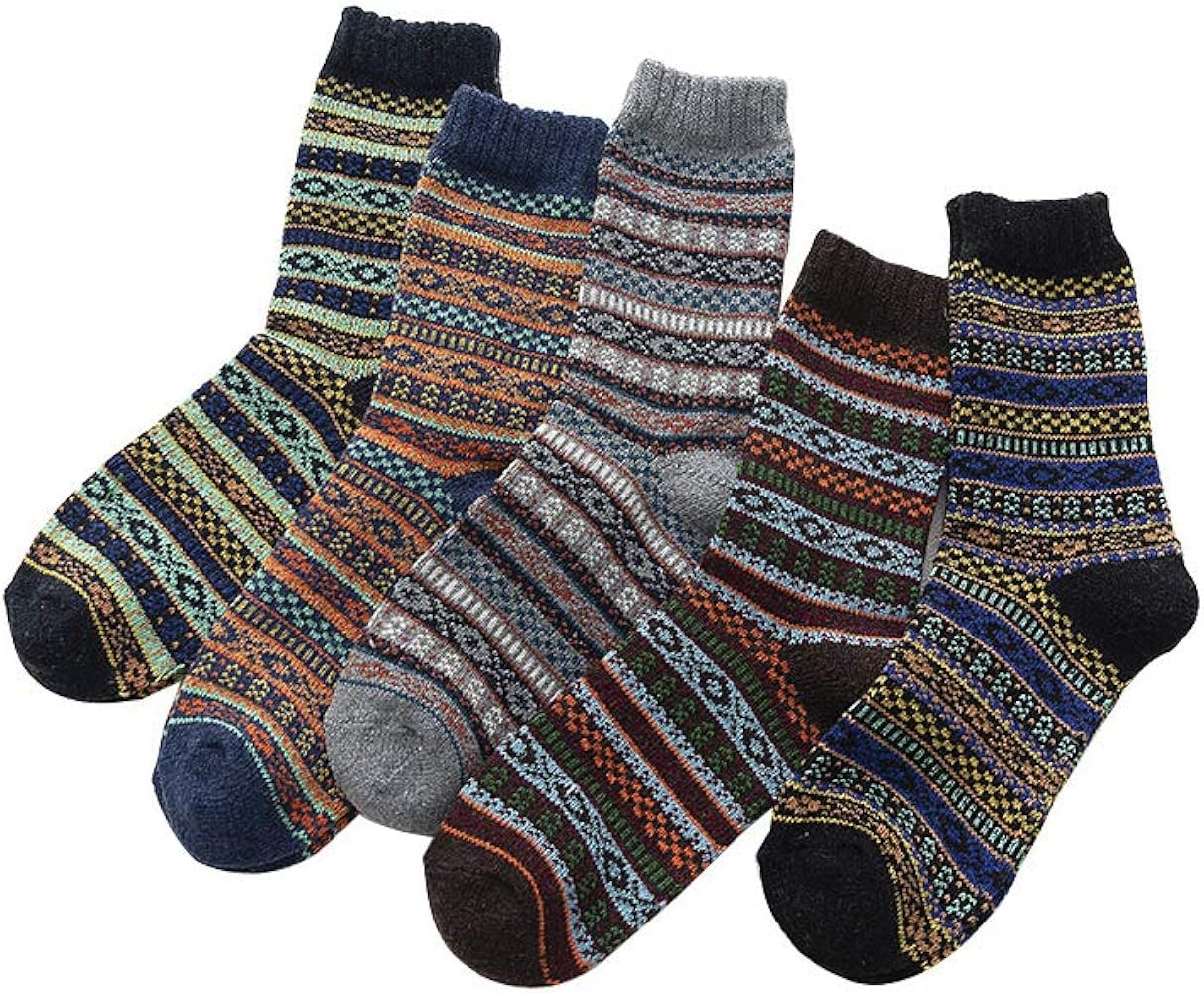 5 Pairs Tube Socks Crew Socks Womens Wool Socks Thick Knit Warm Socks Cotton Non-slip Ethnic Socks