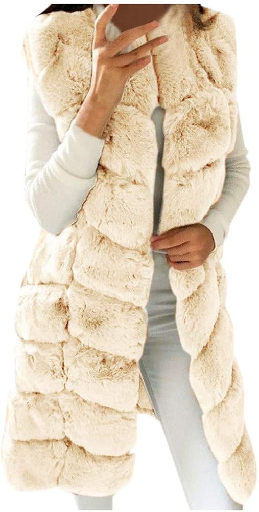 Faux Fur Gilet Vest, Warm Winter Oversized Sleeveless Shaggy Long Jacket Coat Outwear