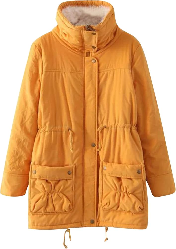 Womens Fleece Winter Coat Warm Padded Lined Long Jacket Thickened Down Parker Cotton Jacket