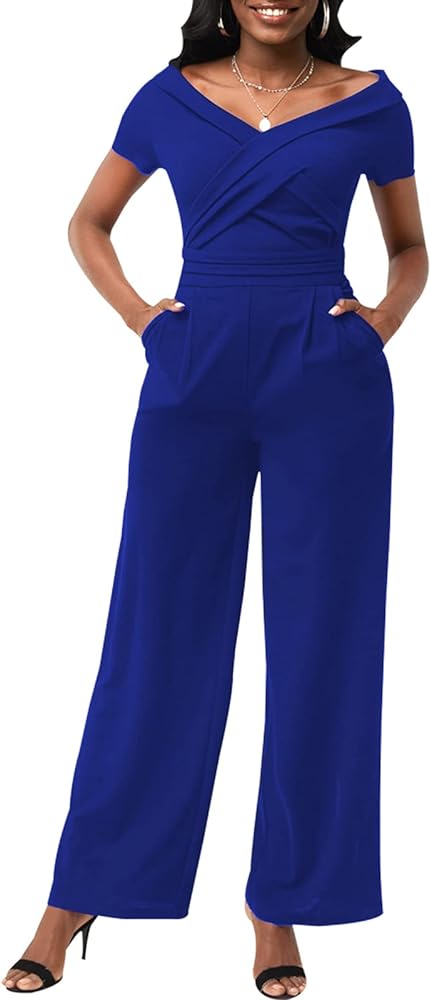 Women's Casual Long Sleeve Round Neck Jumpsuits Work Wide Leg Pants Club Party Loose Rompers