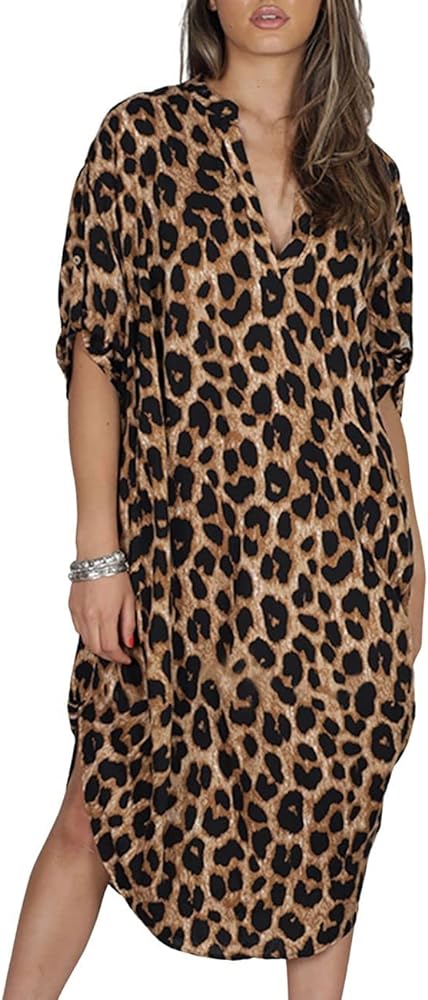 Bsubseach Leopard Kaftan Dresses for Women Plus Size Swimsuit Cover Ups Casual Caftan Dress Beach Coverup