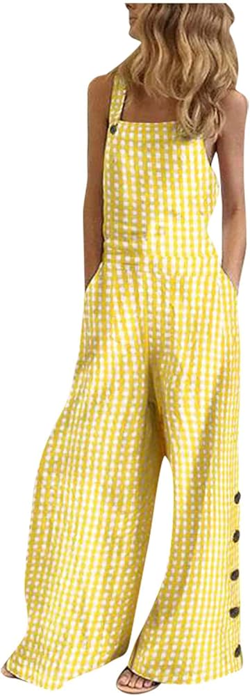 SMIDOW Ladies Jumpsuits Dressy Casual Polka Dot Loose Bib Overall Sleeveless Wide Leg Long Pants Romper With Pockets