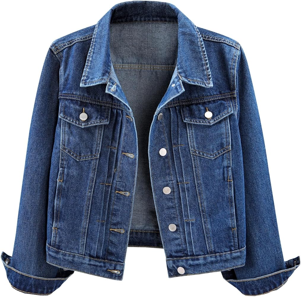 LifeShe Women's Basic Denim Jacket Button DownTrucker Jacket Slim Fit Jean Jacket Coat