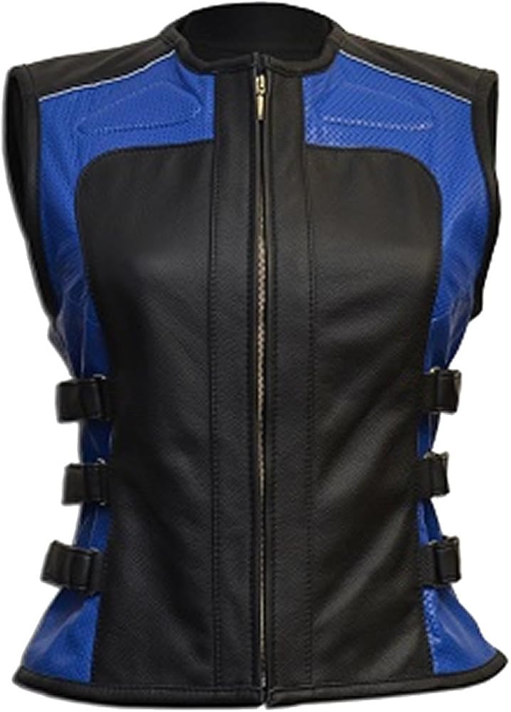 Women's Fashion Blue & Black Biker Leather Vest Cow 4X-Large