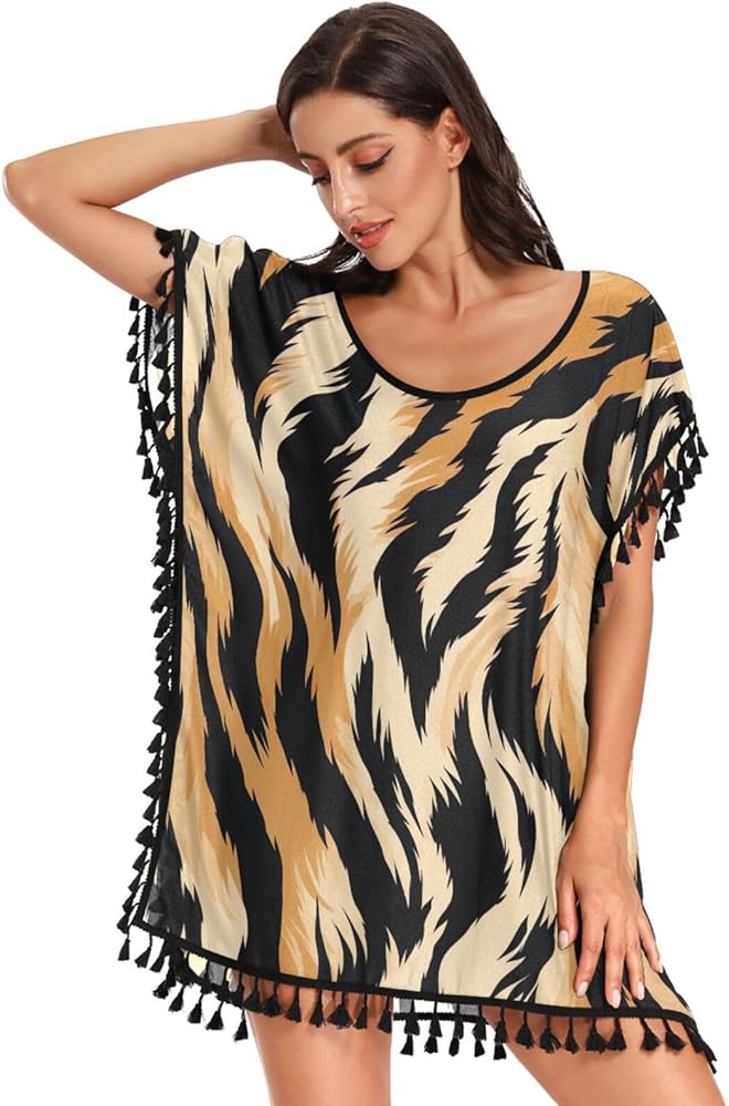 Tiger Stripes Swimsuit Coverup for Women Loose Beach Bikini Coverup for Bikini Cover Up for Women,S