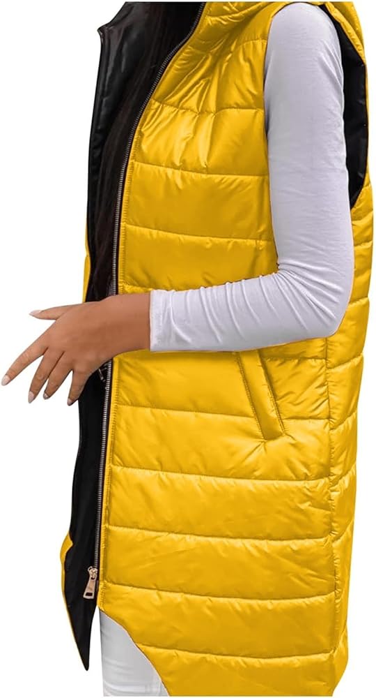 Hooded Puffer Vest For Women Down Jacket Coat Casual Fashion Winter Cotton Padded Long Waistcoat