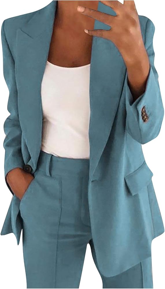 Work Outfits for Women Office Womens Casual Blazer 3/4 Sleeve Open Front Ruffle Work Office Cardigan Suit Jacket